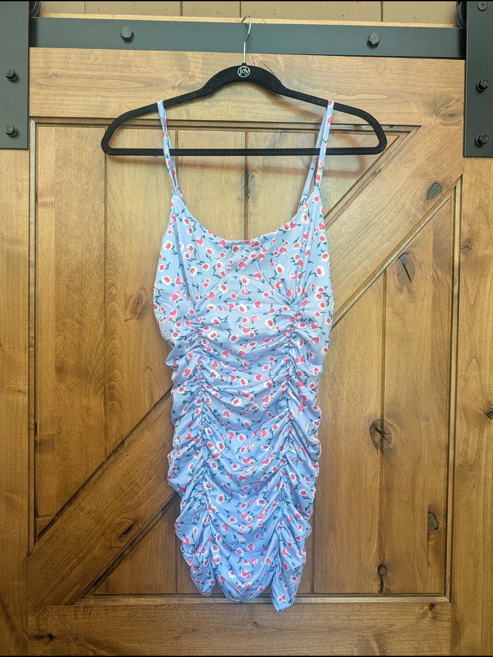 Zaful Light Blue Floral Ruched Mini Dress Size M